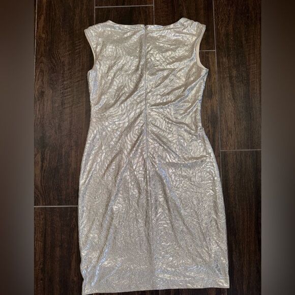 Lauren Ralph Lauren Metallic Silver Cowl Neck Cocktail Dress – Size 12 EUC - Picture 11 of 17